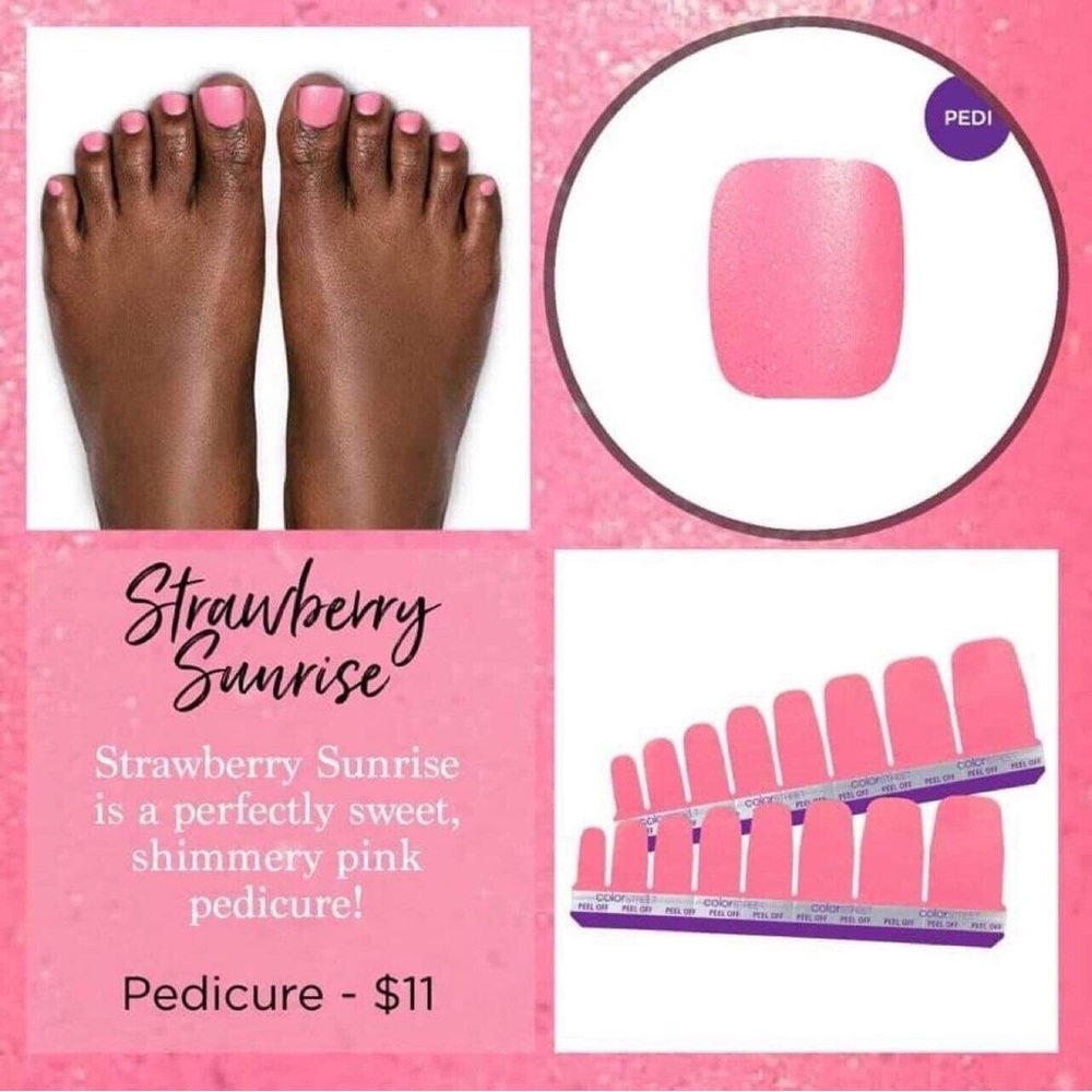 NIP Color Street PEDICURE Strawberry Sunrise Pink Toe Nail Set